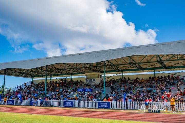 A packed grandstand at the National Stadium, Rarotonga