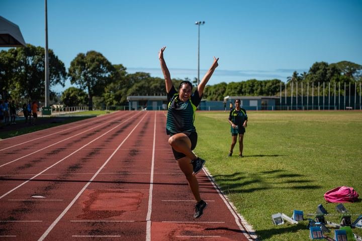 A leap of celebration on the track