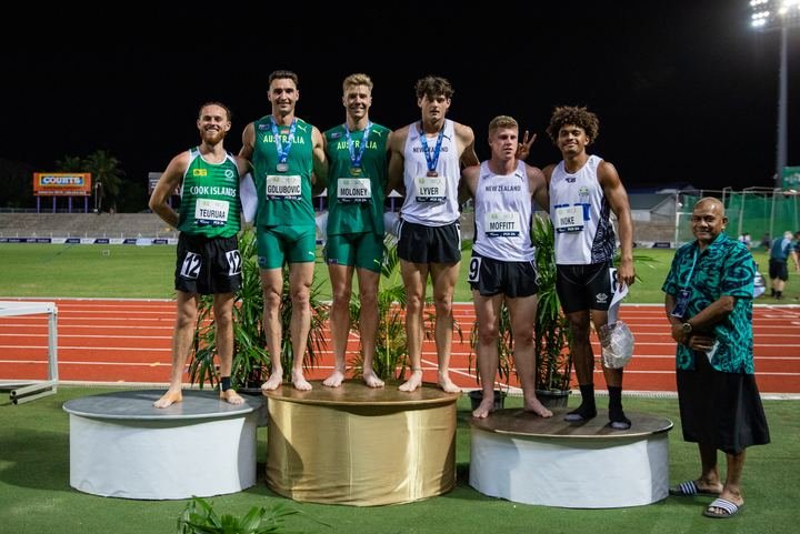 Decathletes together on the podium