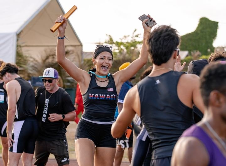 Relay celebrations at the finish