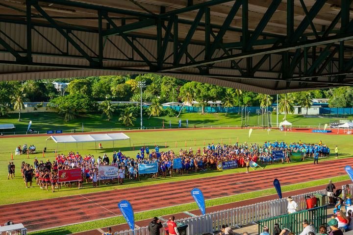 School teams gather on the infield of the National Stadium