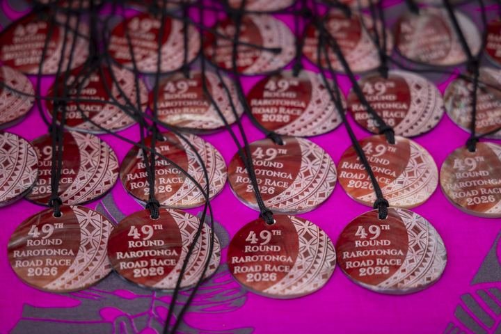 Finisher medals for the 49th Round Rarotonga Road Race